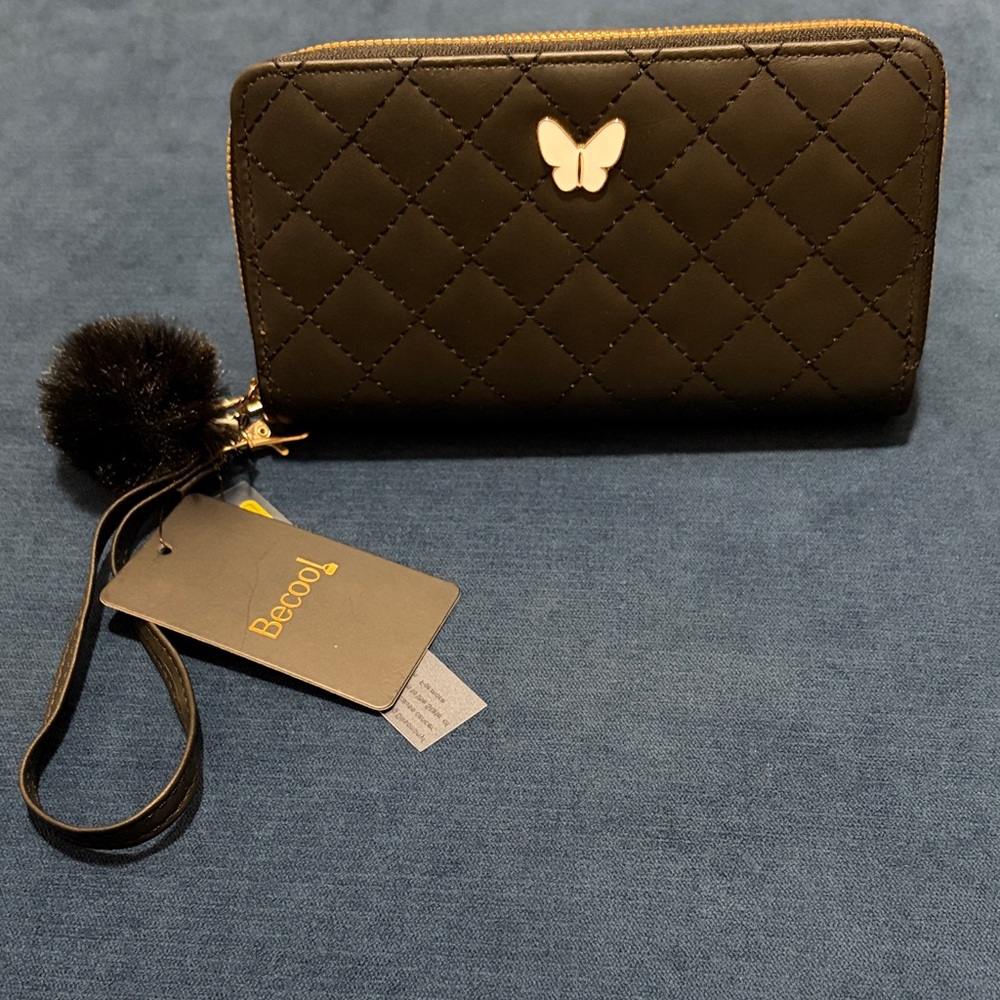 BE COOL Black Quilted Wallet with Butterfly Accent